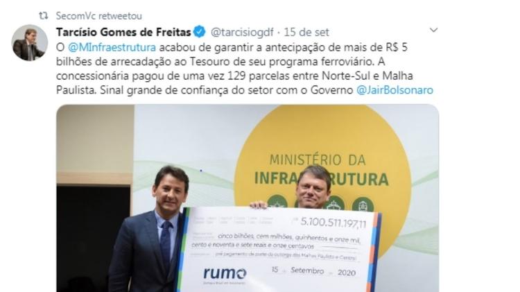 Postagem de 15.Setembro.2020 na página da Secom do governo Bolsonaro - Reprodução - Reprodução