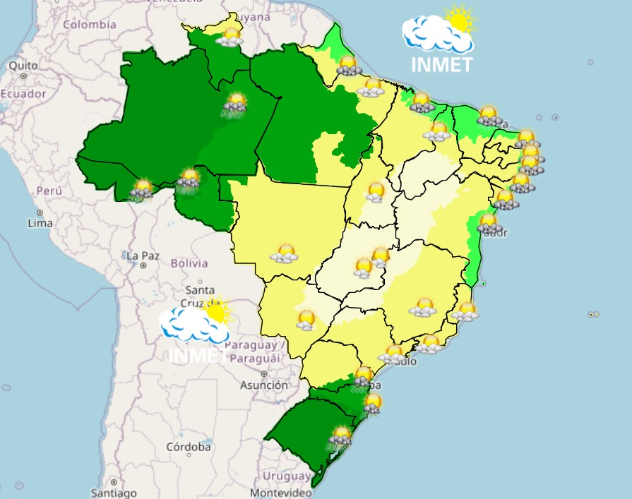 mapa do brasil - calor e chuva - 16122023